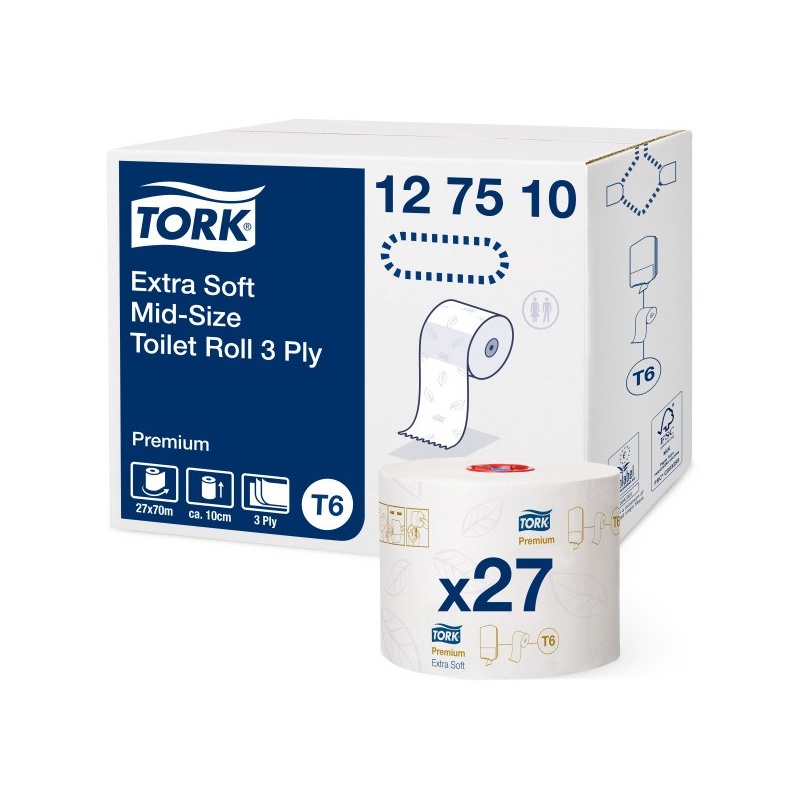 Tork Mid-size ekstra miękki papier toaletowy (127510) - 70 m, karton 27 szt.
