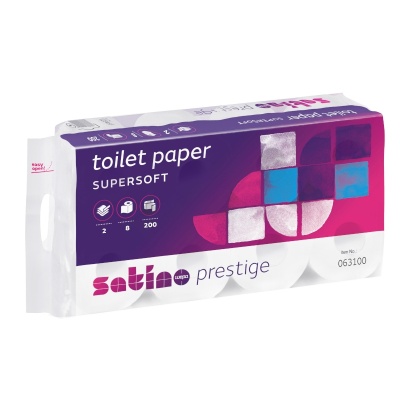 Papier toaletowy w rolkach konwencjonalnych SATINO PRESTIGE (063100) - 2 warstwowy, 24 m, 200 listków, opakowanie 8x8 szt.