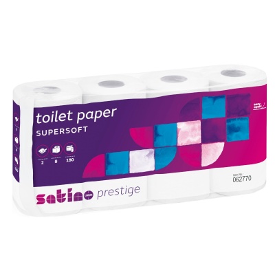 Papier toaletowy w rolkach konwencjonalnych SATINO PRESTIGE (062770) - 2 warstwowy, 19,8 m, 180 listków, opakowanie 8x8 szt.