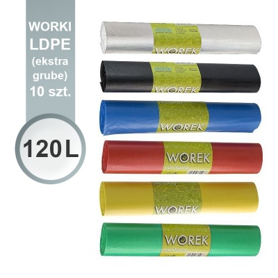 Worki foliowe na odpady LDPE (ekstra grube) 120 l - 10 szt - Olimar