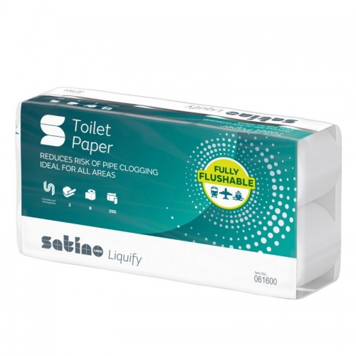 Papier toaletowy w rolkach konwencjonalnych SATINO LIQUIFY (061609) - 2 warstwowy, 27,5 m, 250 listków, opakowanie 8x8 szt.