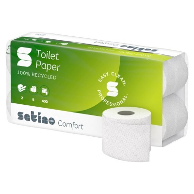 Papier toaletowy w rolkach konwencjonalnych SATINO COMFORT (027060) - 2 warstwowy, 48 m, 400 listków, opakowanie 6x8 szt.