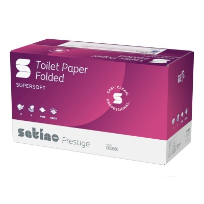 Papier toaletowy w składce SATINO PRESTIGE (062920) - 2 warstwowy, 225 odc./binda, opakowanie 40 szt.