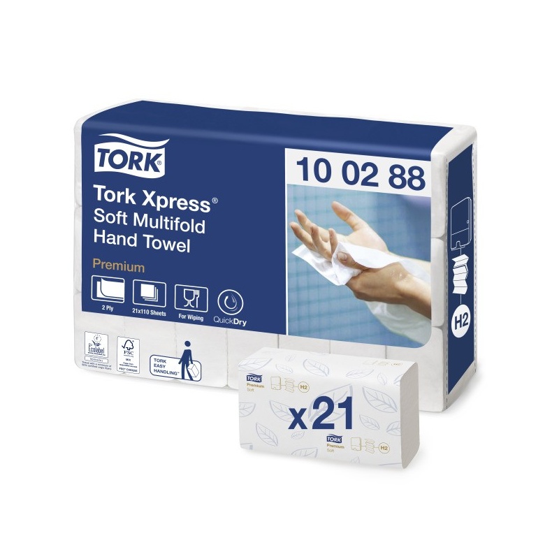 Tork Xpress® H2 miękki ręcznik Multifold w składce wielopanelowej (100288) - 110 odc./binda, opakowanie 21 szt