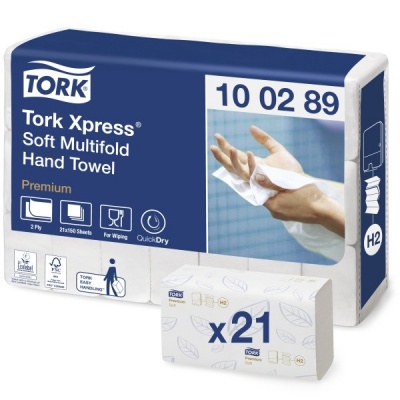 Tork Xpress® H2 miękki ręcznik Multifold w składce wielopanelowej (100289) - 150 odc./binda, opakowanie 21 szt
