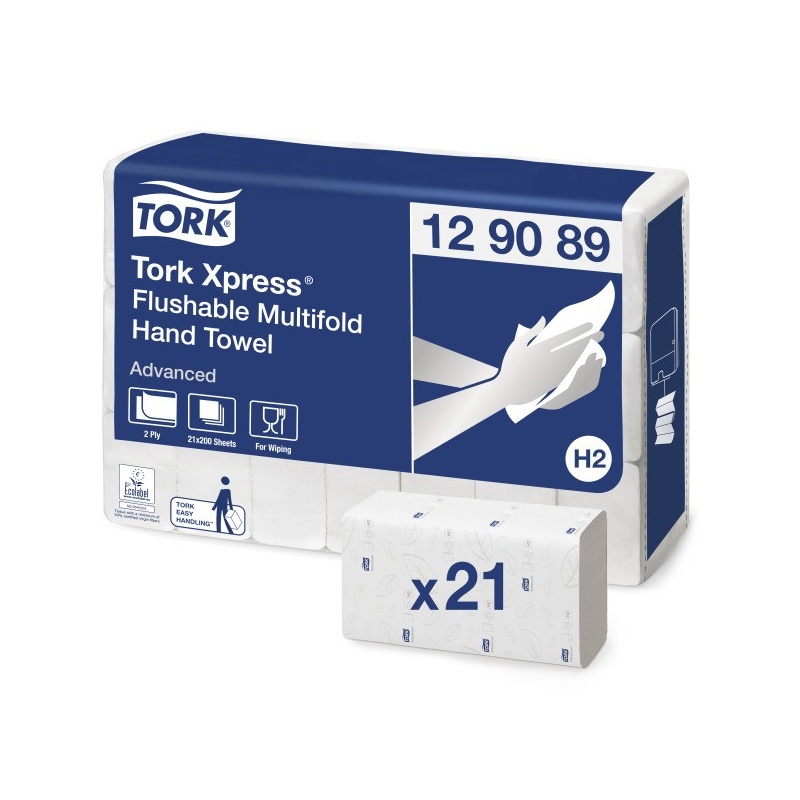 Tork Xpress® H2 łatwo rozpuszczalny ręcznik Multifold w składce wielopanelowej (129089) - 200 odc./binda, opakowanie 21 szt