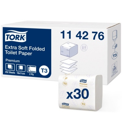 Tork ekstra miękki papier toaletowy w składce (114276) - 252 odc./binda, opakowanie 30 szt.
